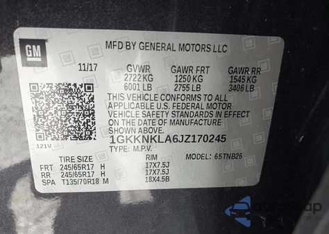 2018 GMC Acadia Sle-1 z USA, uszkodzony, nr VIN 1GKKNKLA6JZ170245